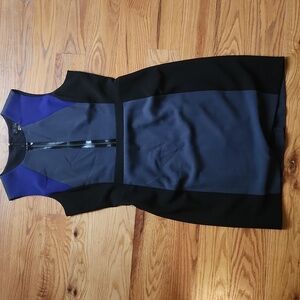 Tahari ASL Black Grey And Purple Colorblocked Sheath Dress